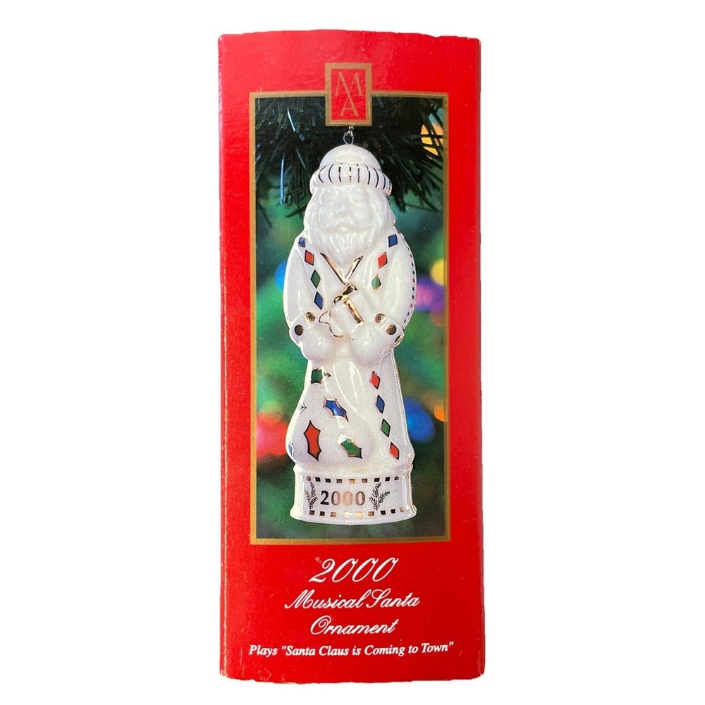 Madison Avenue Porcelain 2000 Musical‎ Santa Ornament